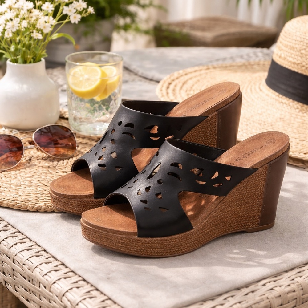 Lola Sabbia Women’s Wedge Heel Sandals Black Brown Size 41 (9.5/10) Eric Michael